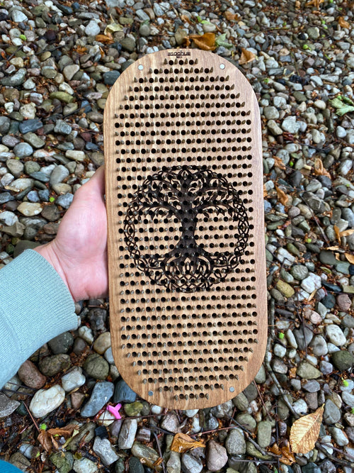 Ash wood Sadhu board with metal nails – close-up